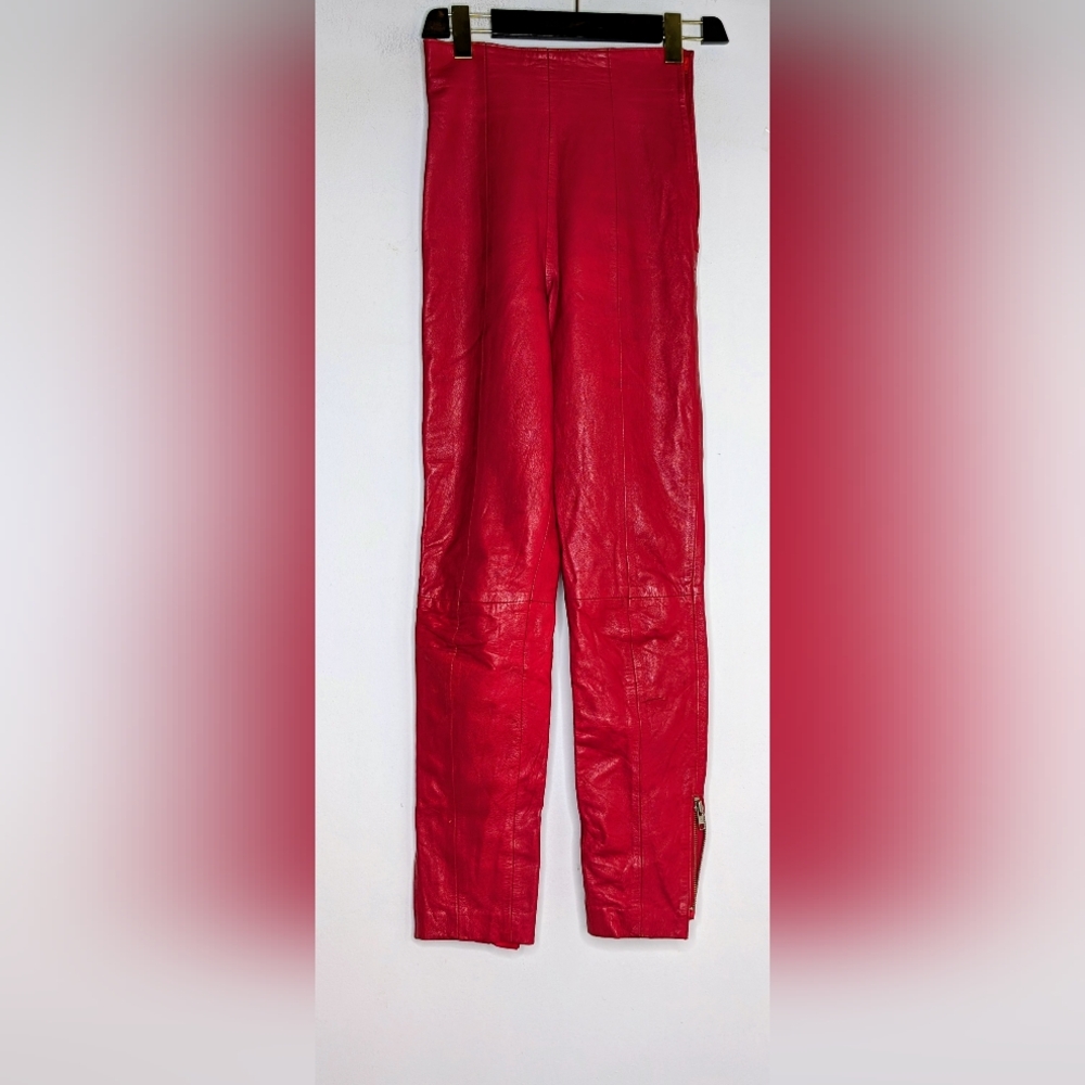 Vintage Michael Hoban 80s North Beach Red Leather High Waisted Pants